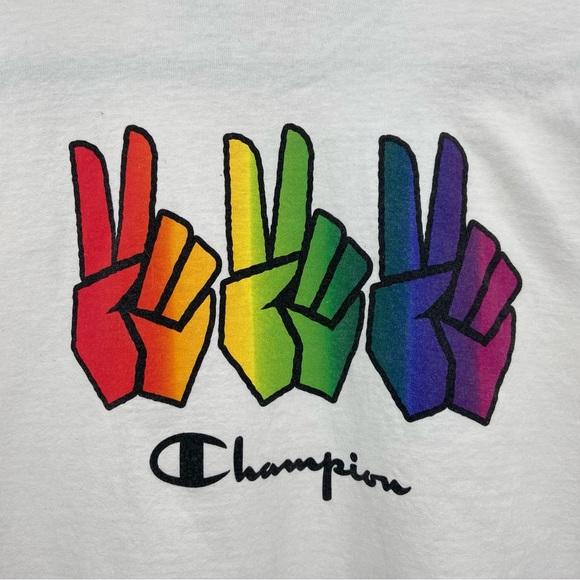 Champion Short Sleeve Rainbow White Tee Size 2XL Men's - Picture 5 of 10